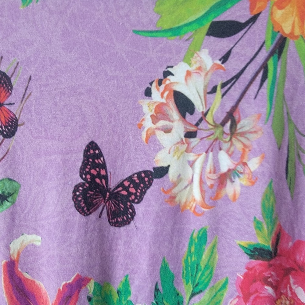 Johnny Was women's Floral Cap Sleeve top purple botanical print crew neck - Picture 6 of 8